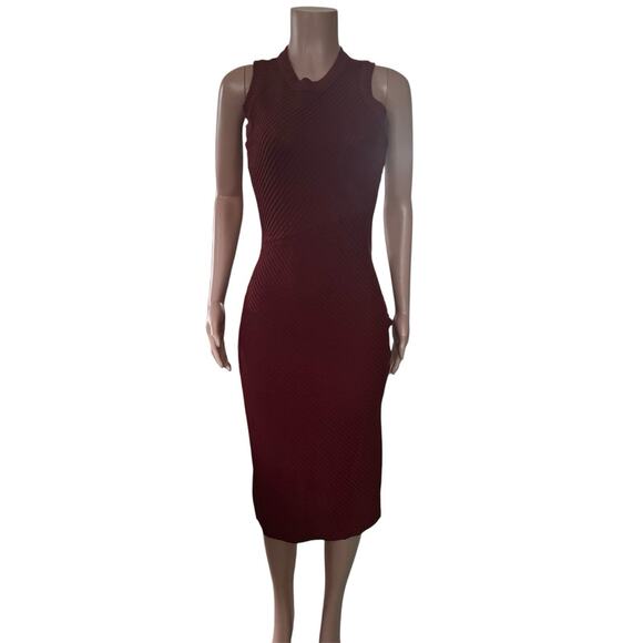 Kaileigh Dress Womens Small Red Burgundy Sleeveless Crew Neck Textured Bodycon - Picture 1 of 13